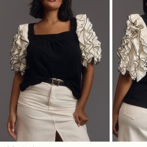 Anthropologie Sunday in Brooklyn Square-Neck Ruffle-Sleeve Babydoll Top